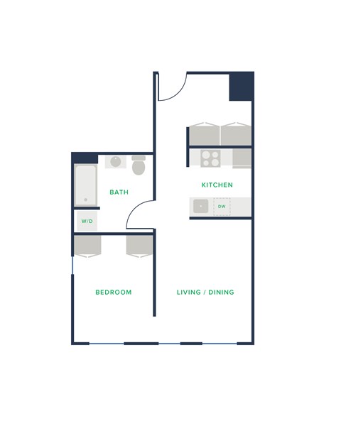 Floor plan for 1 bed, 1 bath, 546 sqft